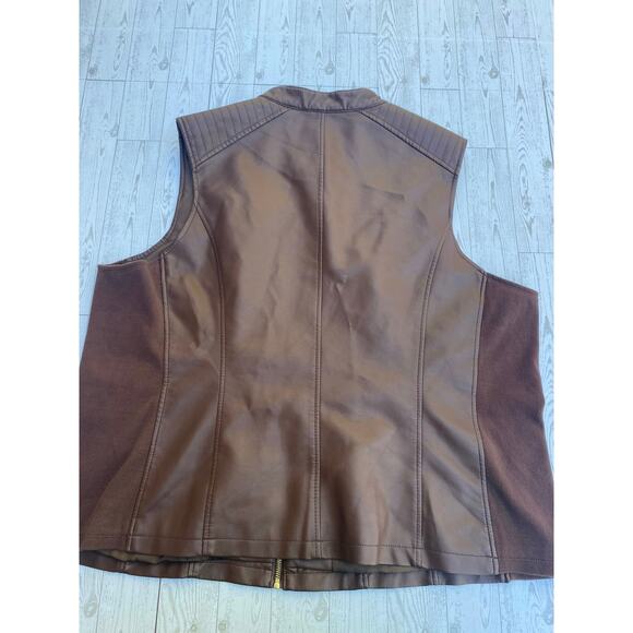 Marc New York Andrew Marc Men’s 2X Brown Faux Leather Zip Vest Gold Zippers - Picture 6 of 7
